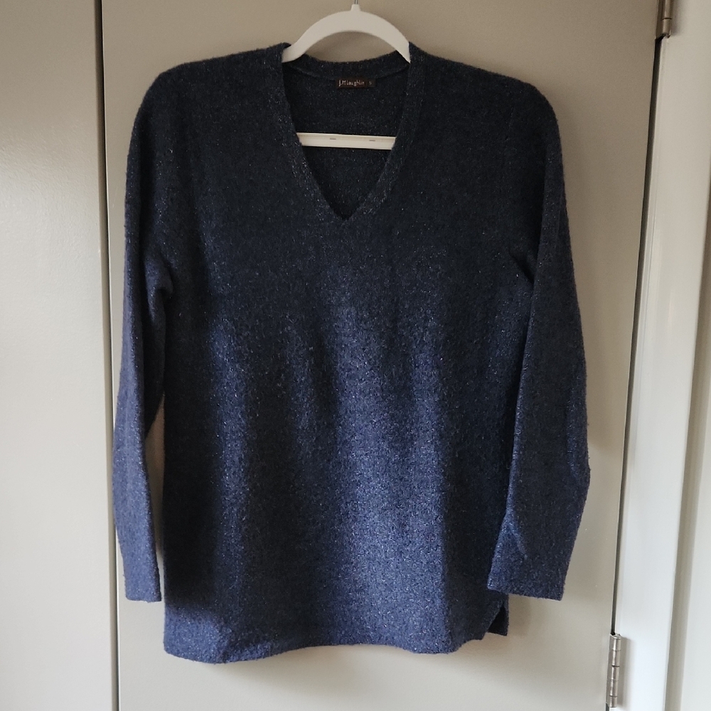 J McLaughlin Blue and Silver Sparkle V-Neck Sweater
